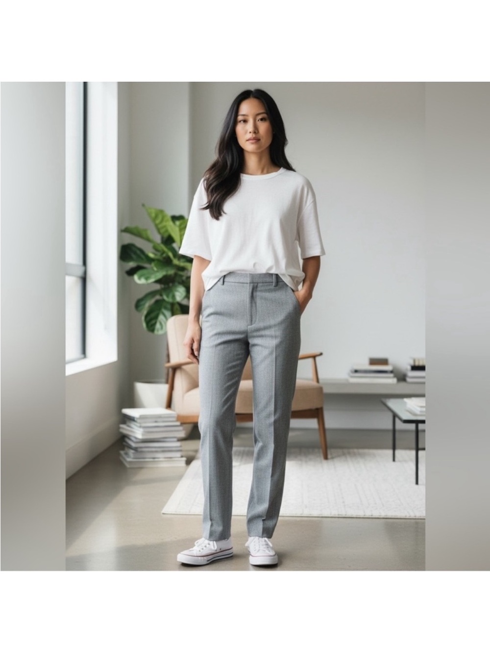 Talbots Women’s Vintage Herringbone Gray Straight-Leg Business Dress Trousers